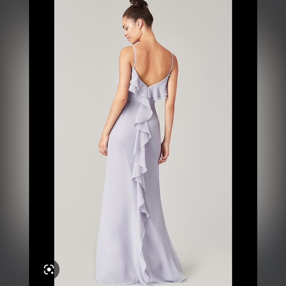 Ruffled Long Simple Bridesmaid Dress - Picture 3 of 4